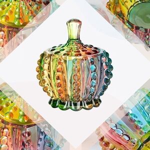 Multicolor Glass Art Piece Dish with lid